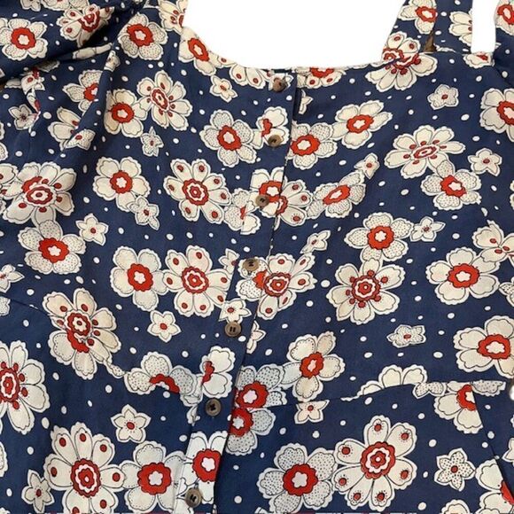 M.i.h. Jeans Silk Elodie All In One Jumpsuit Blue White Red Floral Size Medium - Picture 4 of 15